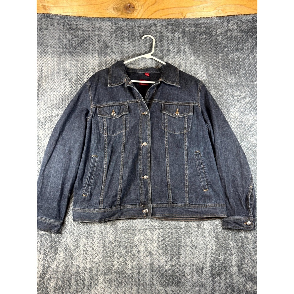 Chaps Denim Trucker Jacket‎ Womens Blue Cotton Contrast Stitching Button Front